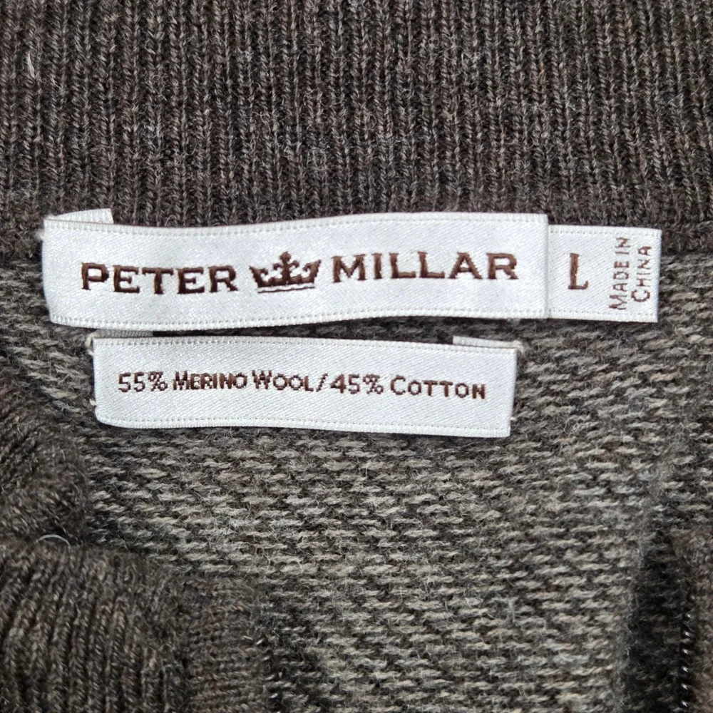 Peter Millar Crown Crescent Birdseye‎ Full-Zip Sweater Brown Mens Large *READ